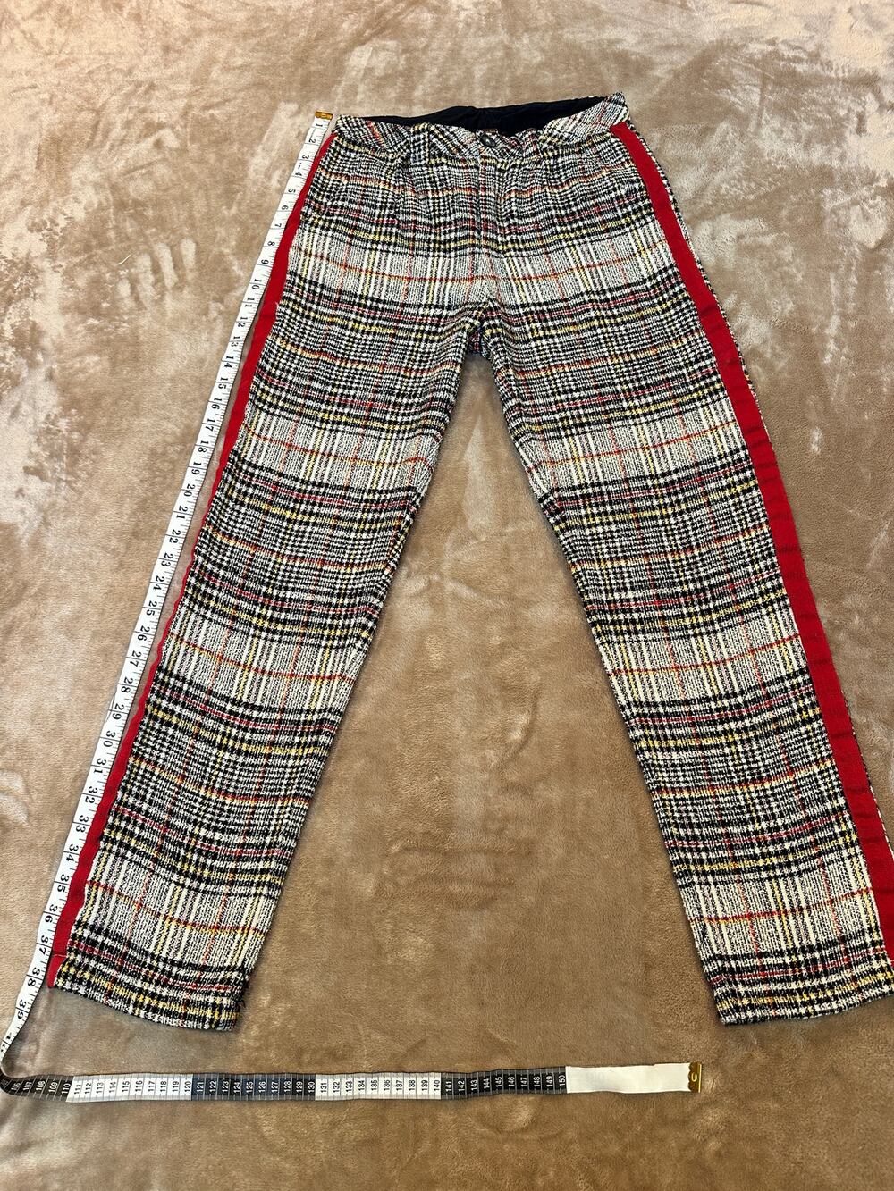 Free People Plaid Skinny Pants Red Side Stripe Size 2 Ankle Crop